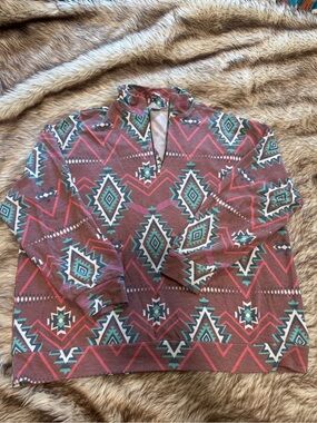 Sew In Love Aztec Quarter-Zip Pullover - Brown Teal Pink Cream